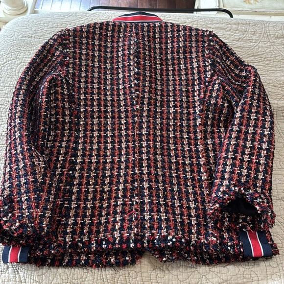 Zara Woman Tweed Pearl Button Jacket with Red and Blue Accents‎ - Picture 13 of 15